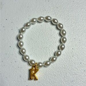 Kids Plastic Pearl Beaded Bracelet with Gold Initial Charm | Kids Bracelet